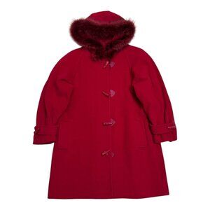 JEREMY SCOTT Braemar Wool & GENUINE FUR Red Winter Glam Parka Pea Coat Womens XL